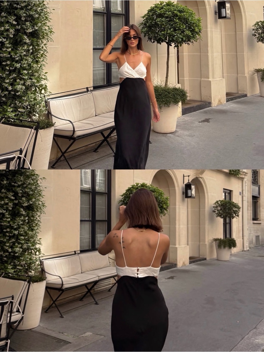 Zara Black and White Two‑Tone Slip Maxi Dress